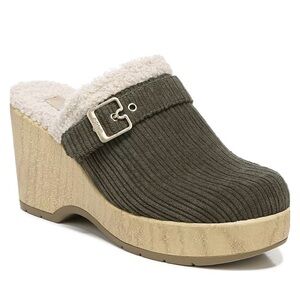 Like new. Dr. Scholl's Olive Corduroy Mules with Shearling Lining